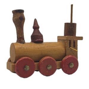 Vintage Wooden Handcrafted Train Locomotive Holliday Christmas Tree Ornament